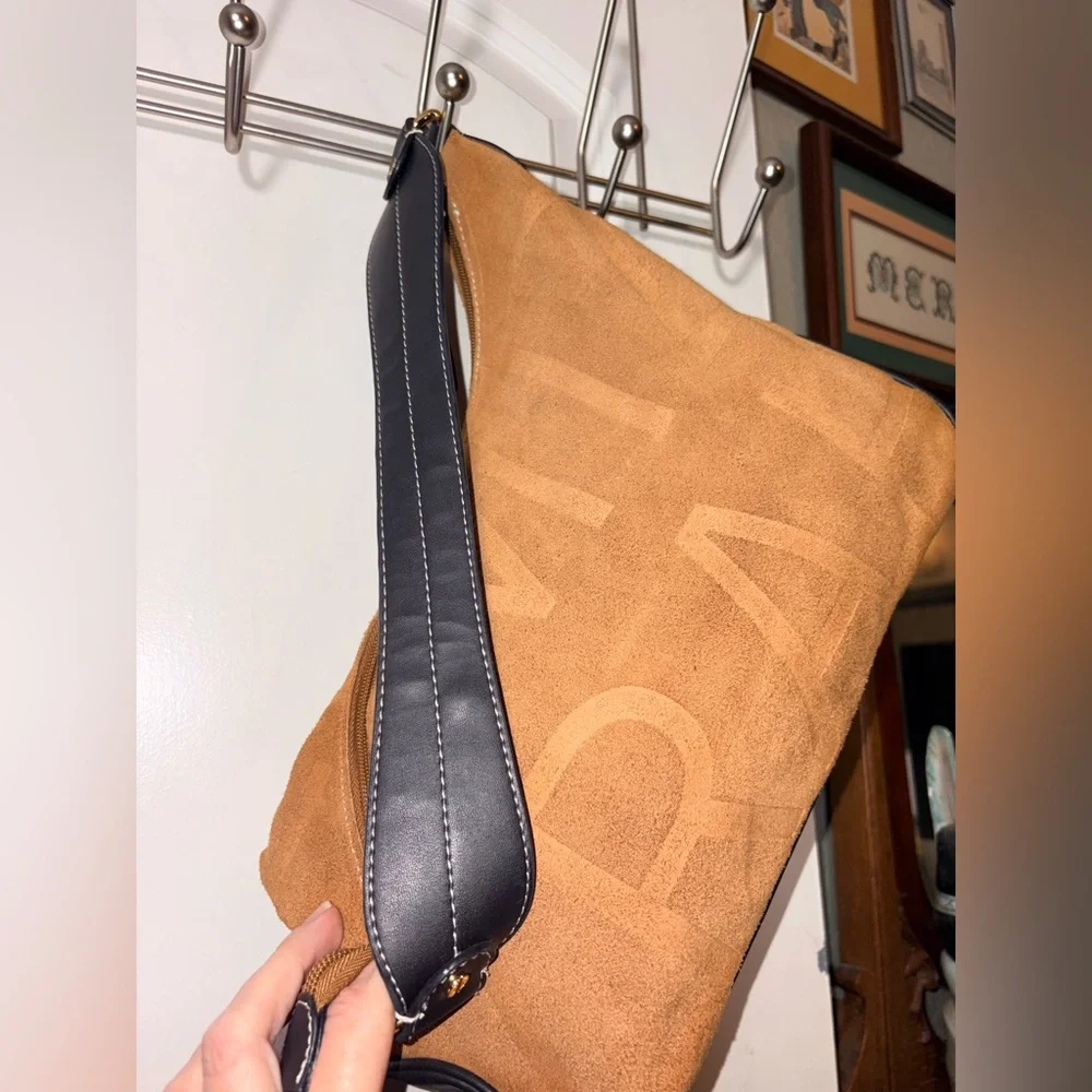 Isaac Mizrahi Brown Suede Logo Hobo Shoulder Bag Y2K